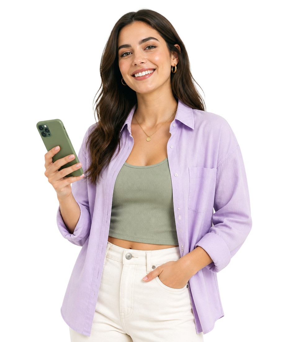 Professional checking her nextstep resume score on a phone